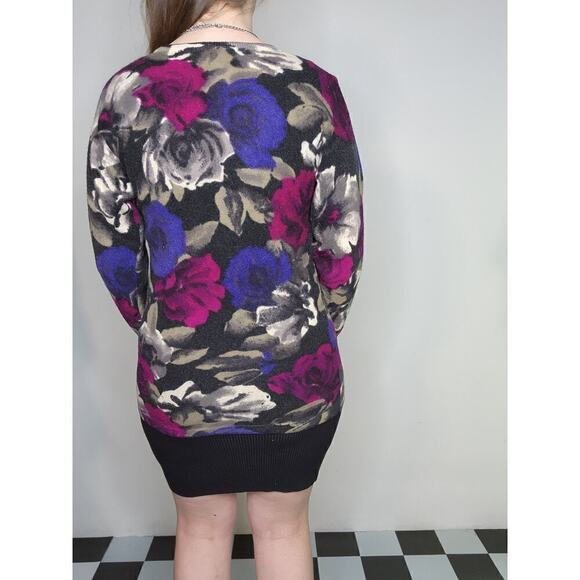 80s Vintage Lambswool Colorful Pink Blue Floral Fuzzy Long Sleeve Sweater Sz M - Picture 7 of 8